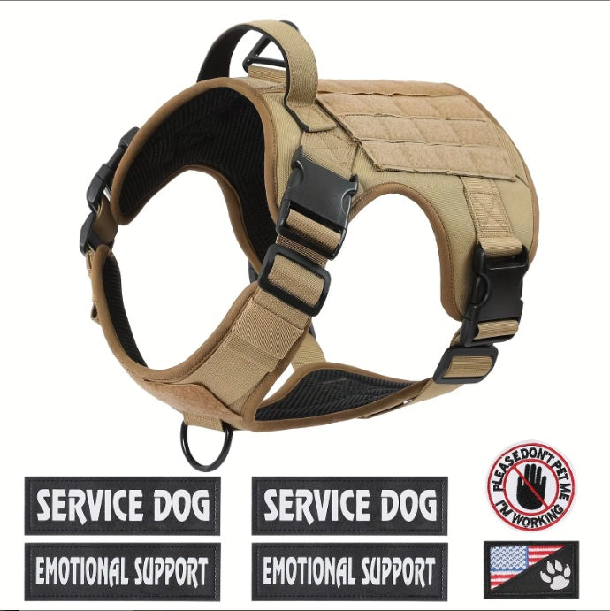 Hiphoppet US Local Tactical Service Dog Harness Vest Adjustable Reflective No Pulling Large Dog Harness With Metal Buckle