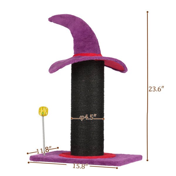 Wizard Hat Cat Scratching Post with Spring Ball Toy for Indoor Cats Halloween Sp