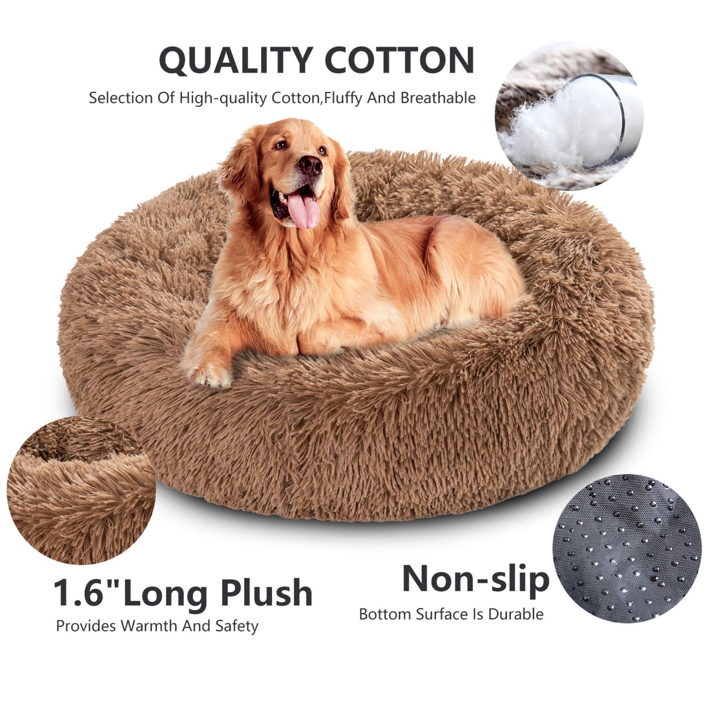 Fluffy Donut Dog Bed  Warm Soft Long Plush Pet Cushion Dog House Cat  Bed Washable Pet Sofa Mat Calming Samll Large Dog Beds
