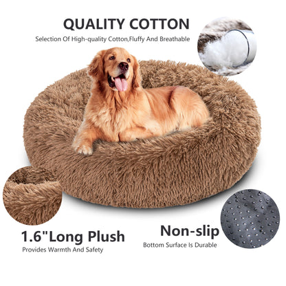 Fluffy Donut Dog Bed  Warm Soft Long Plush Pet Cushion Dog House Cat  Bed Washable Pet Sofa Mat Calming Samll Large Dog Beds