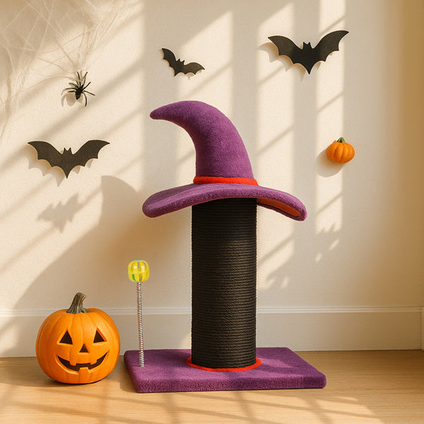 Wizard Hat Cat Scratching Post with Spring Ball Toy for Indoor Cats Halloween Sp