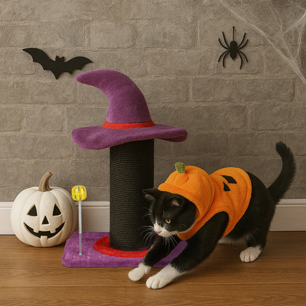 Wizard Hat Cat Scratching Post with Spring Ball Toy for Indoor Cats Halloween Sp