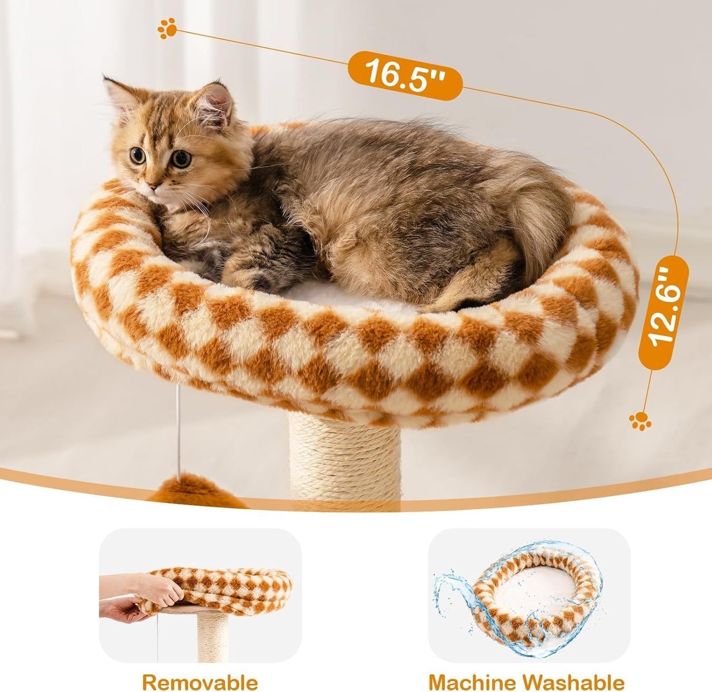 Mewoo Cat Scratching Post With Bed - Small Cat Tower With Sisal Scratcher, Removable Perch & Ball Track Toys For Indoor Cats Brown, Medium
