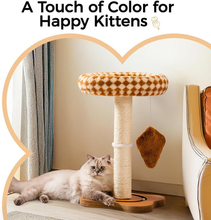 Mewoo Cat Scratching Post With Bed - Small Cat Tower With Sisal Scratcher, Removable Perch & Ball Track Toys For Indoor Cats Brown, Medium