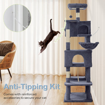 Cat Tree Tower, Large Multi-Cat Climbing Extended Platform, Hammock, Pet House For Indoor Cats And Kittens Play