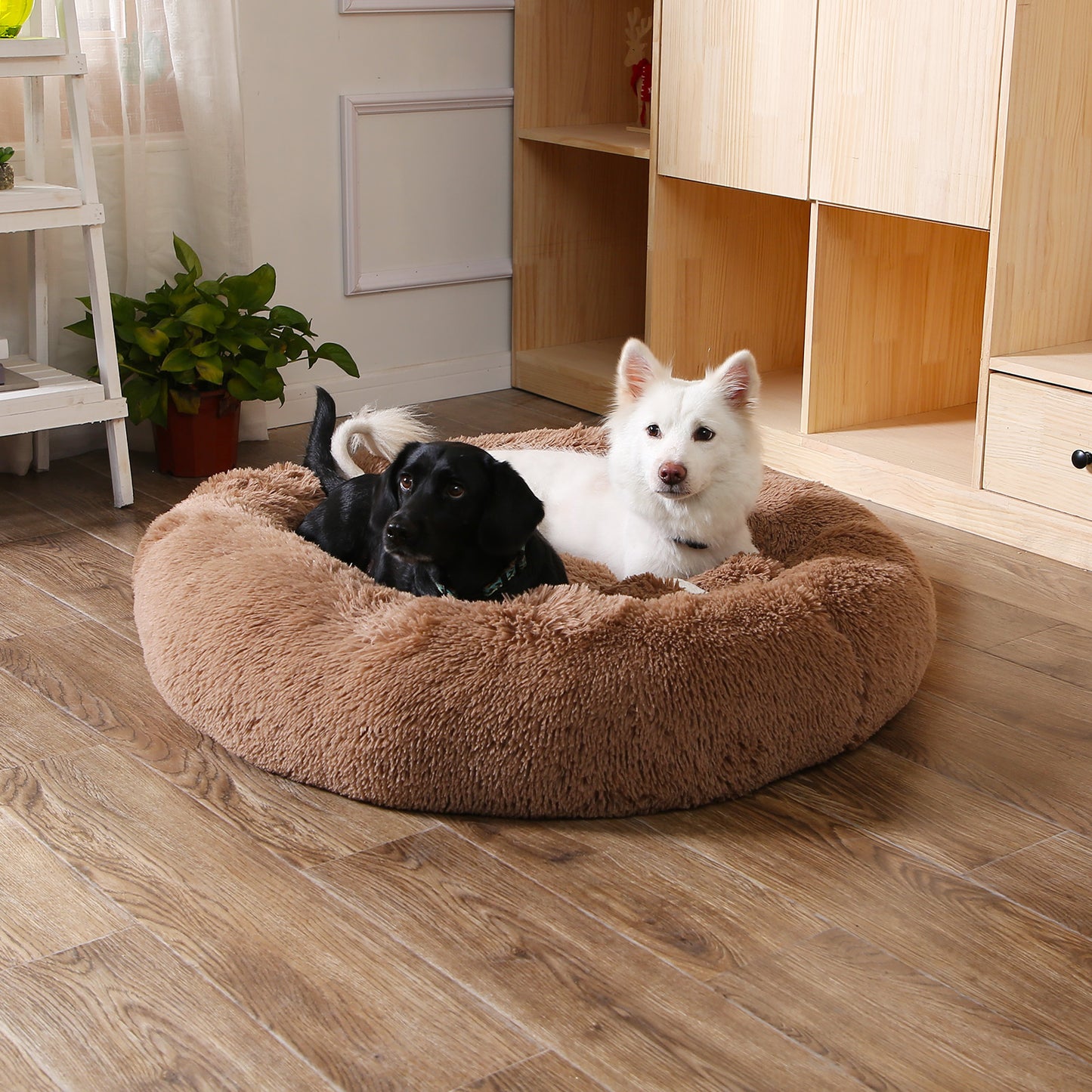 Fluffy Donut Dog Bed  Warm Soft Long Plush Pet Cushion Dog House Cat  Bed Washable Pet Sofa Mat Calming Samll Large Dog Beds