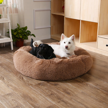Fluffy Donut Dog Bed  Warm Soft Long Plush Pet Cushion Dog House Cat  Bed Washable Pet Sofa Mat Calming Samll Large Dog Beds