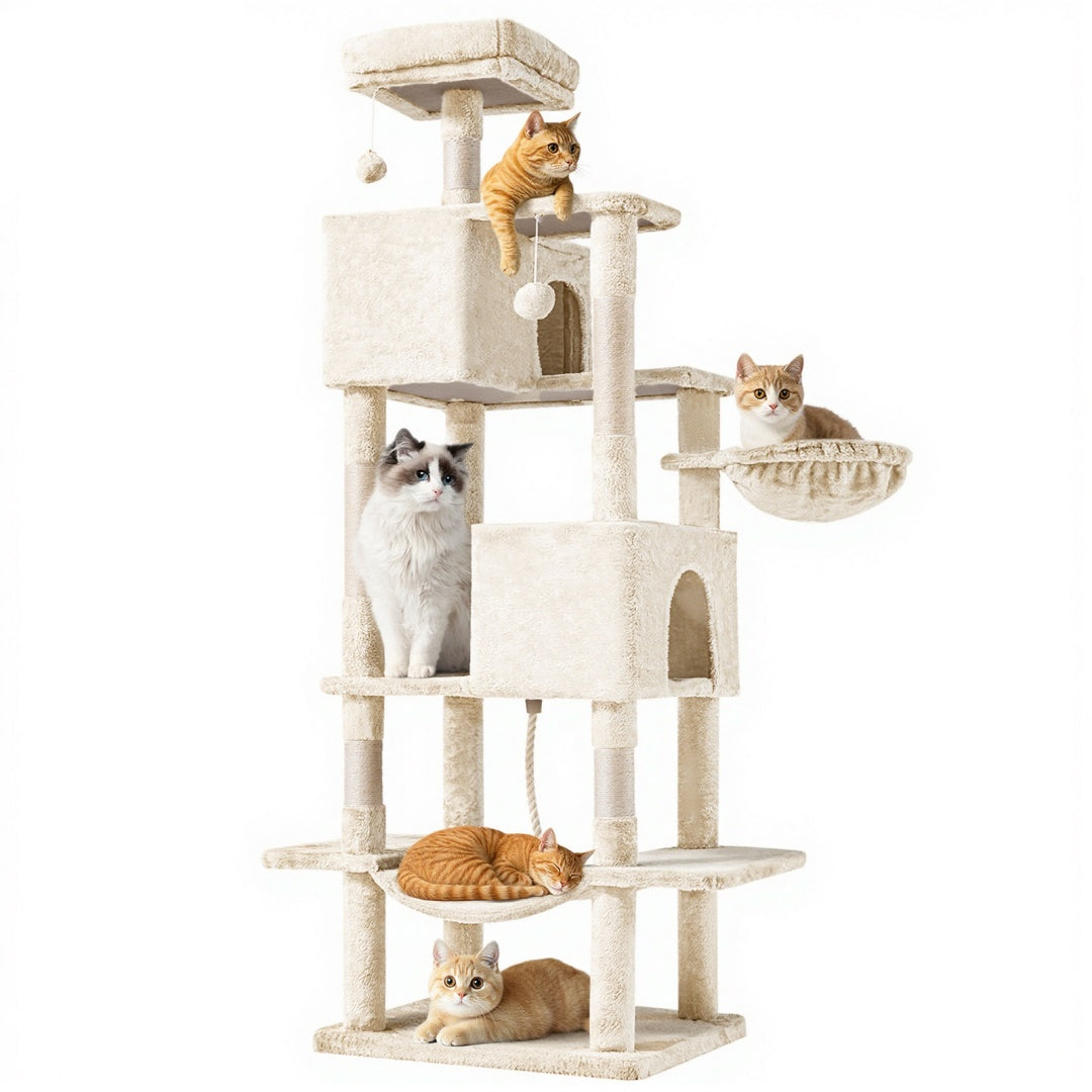 Cat Tree Tower, Large Multi-Cat Climbing Extended Platform, Hammock, Pet House For Indoor Cats And Kittens Play