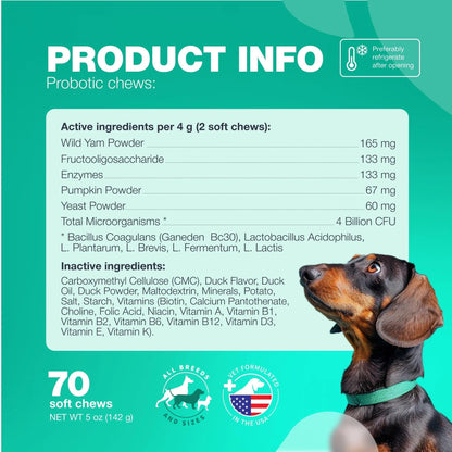 Dogs Support Gut Health Immunity Yeast Balance Itchy Skin Allergies Probiotics And Digestive Enzymes Coprophagia Deterrent For Dogs 70 Probiotic Chews For Dogs