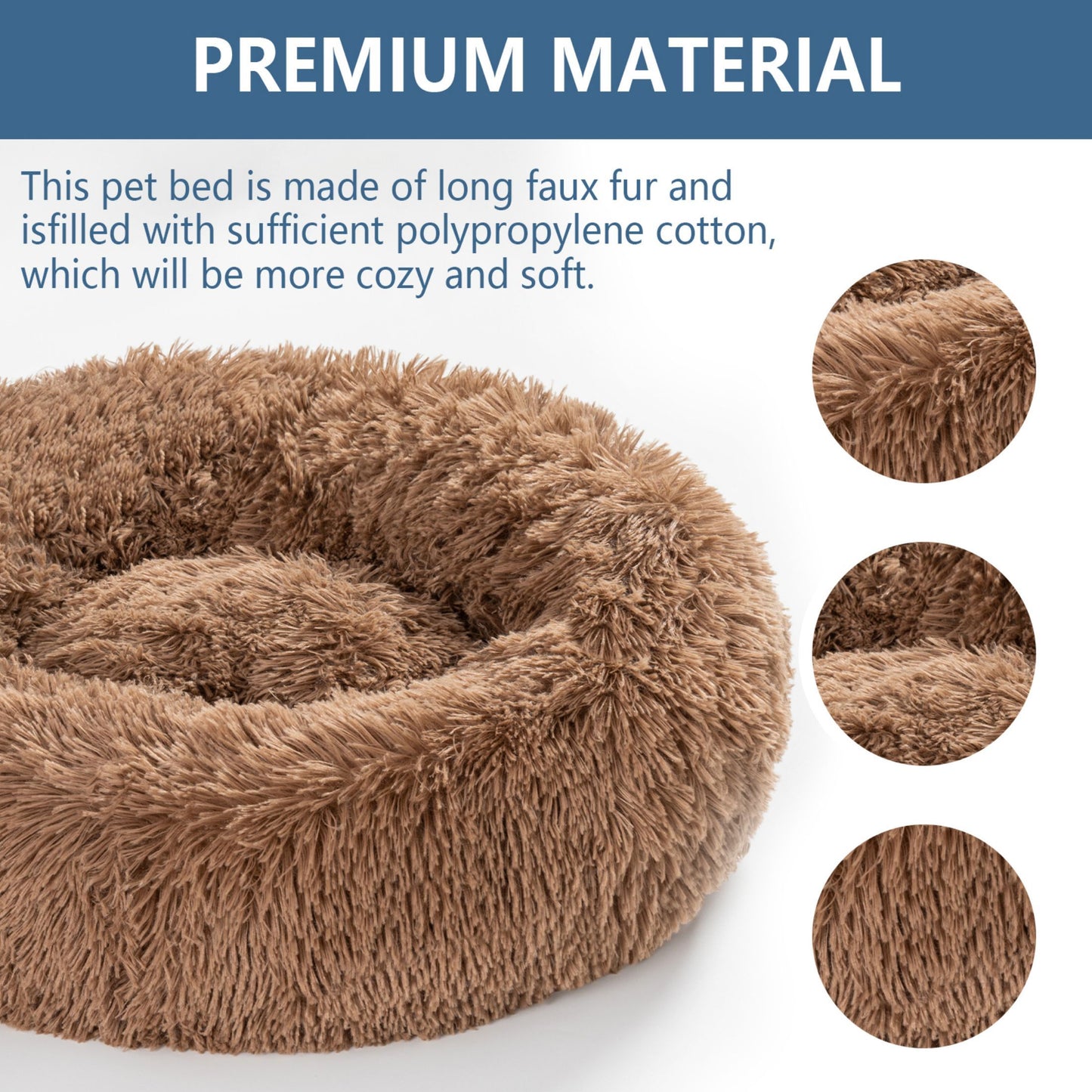 Fluffy Donut Dog Bed  Warm Soft Long Plush Pet Cushion Dog House Cat  Bed Washable Pet Sofa Mat Calming Samll Large Dog Beds