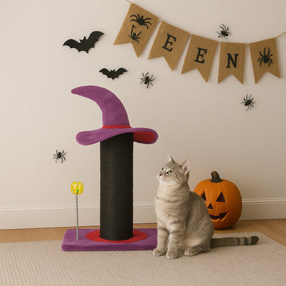 Wizard Hat Cat Scratching Post with Spring Ball Toy for Indoor Cats Halloween Sp