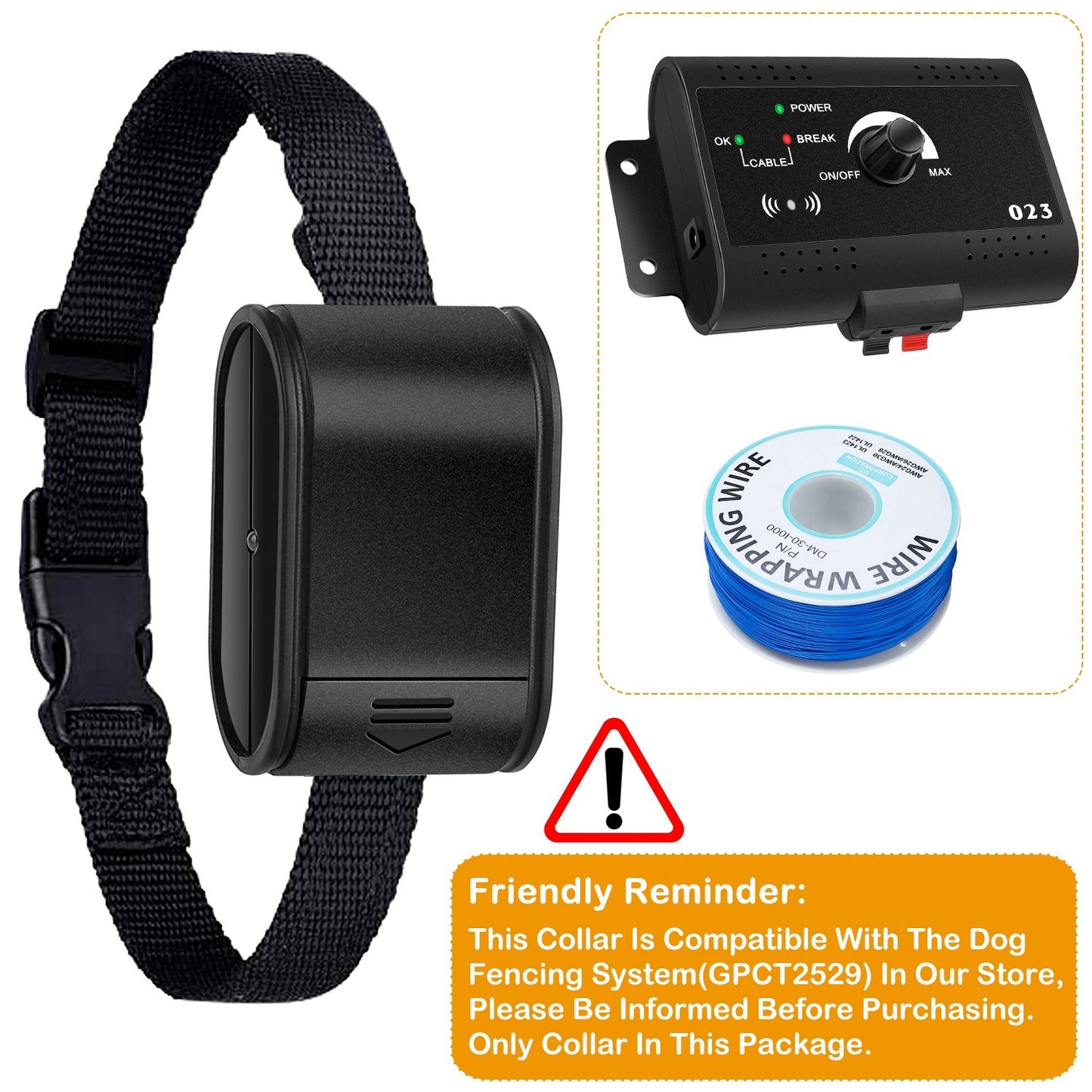 1Set Electric Dog Fence System Pet Tone Shock Boundary Containment Water Resistant Collar Receiver For Small Medium Large Dog