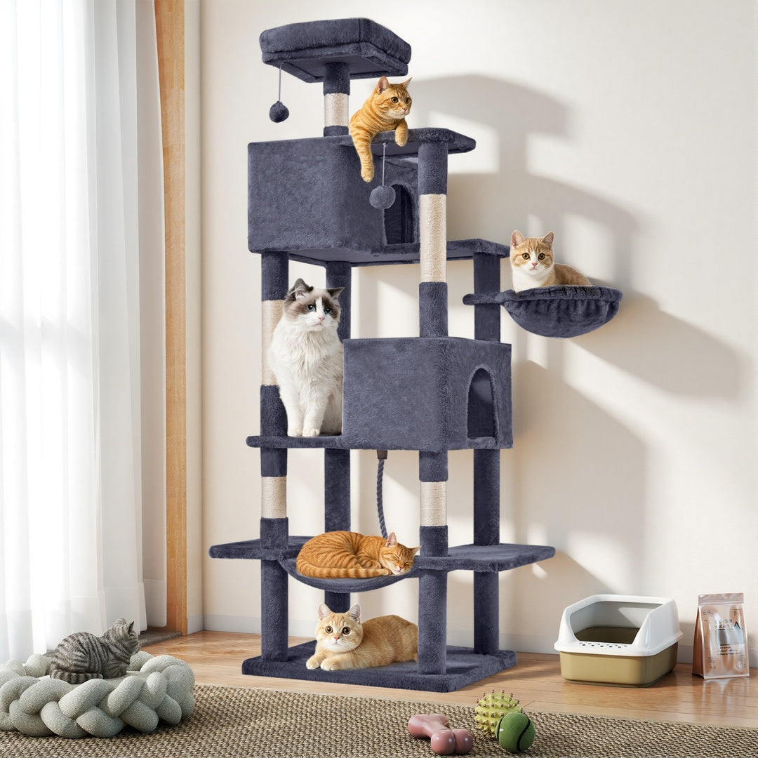 Cat Tree Tower, Large Multi-Cat Climbing Extended Platform, Hammock, Pet House For Indoor Cats And Kittens Play
