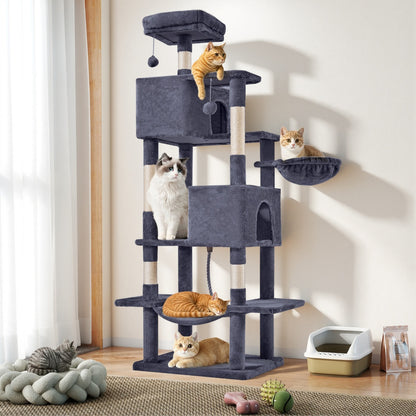 Cat Tree Tower, Large Multi-Cat Climbing Extended Platform, Hammock, Pet House For Indoor Cats And Kittens Play