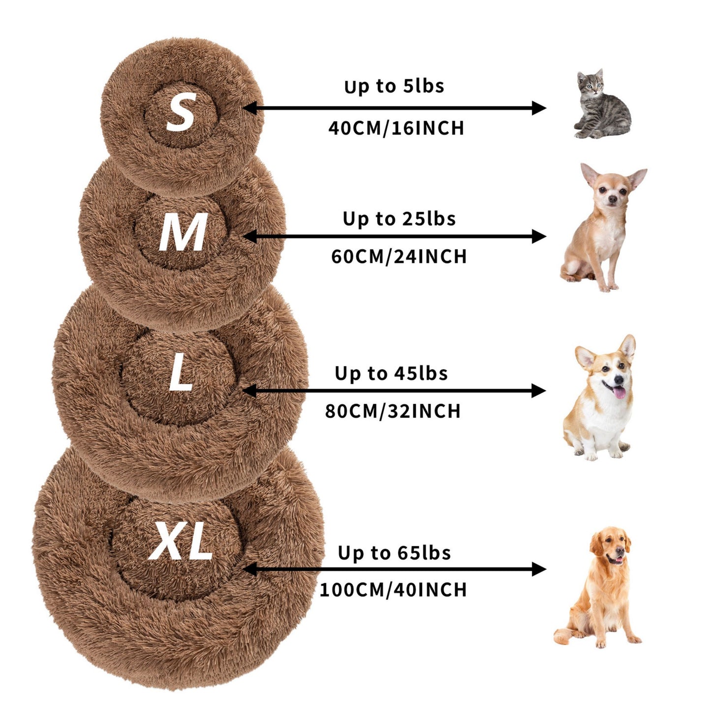 Fluffy Donut Dog Bed  Warm Soft Long Plush Pet Cushion Dog House Cat  Bed Washable Pet Sofa Mat Calming Samll Large Dog Beds