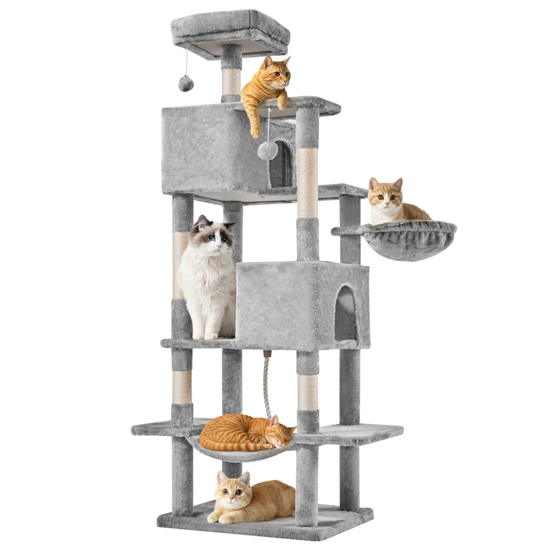 Cat Tree Tower, Large Multi-Cat Climbing Extended Platform, Hammock, Pet House For Indoor Cats And Kittens Play