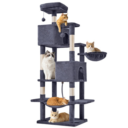 Cat Tree Tower, Large Multi-Cat Climbing Extended Platform, Hammock, Pet House For Indoor Cats And Kittens Play