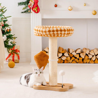 Mewoo Cat Scratching Post With Bed - Small Cat Tower With Sisal Scratcher, Removable Perch & Ball Track Toys For Indoor Cats Brown, Medium
